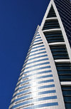 Manama, Bahrain: Bahrain World Trade Center - BWTC - detail of sail shapes on the faade - photo by M.Torres