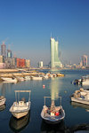 Manama, Bahrain: Bahrain Financial Harbour towers - BFH - view from the fishing harbour - Ref Island on the left - One Bahrain development - photo by M.Torres