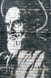 Iran: black and white mural of Grand Ayatollah Ruhollah Khomeini - photo by W.Allgower