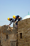 Erbil / Hewler, Kurdistan, Iraq: Erbil Citadel - construction workers prepare restoration work - Qelay Hewlr - UNESCO world heritage site - photo by M.Torres