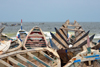 Nouakchott, Mauritania: traditional wooden fishing boats at the fishing harbor - prows facing the Atlantic - Port de Pche - photo by M.Torres