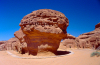 Saudi Arabia - Madain Salah / Madain Saleh / Hegra: wind erosion - mushroom shaped rock - Al-Mahajar area - photo by F.Rigaud