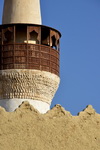 Al-Hofuf, Al-Ahsa Oasis, Eastern Province, Saudi Arabia: minaret of the Qubbah Mosque / Ali Pasha  mosque behind the walls of  Ibrahim Castle - UNESCO world heritage site - photo by M.Torres
